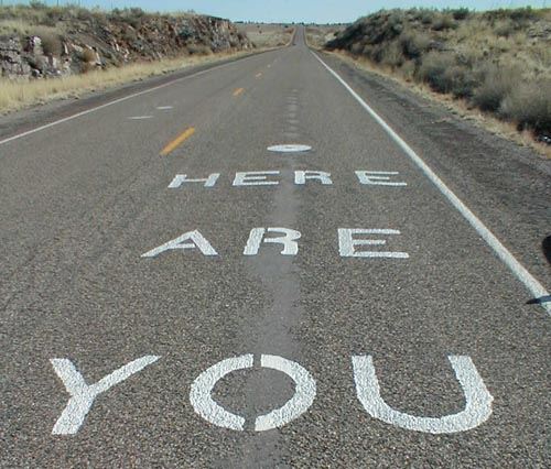 You Are Here painted on road